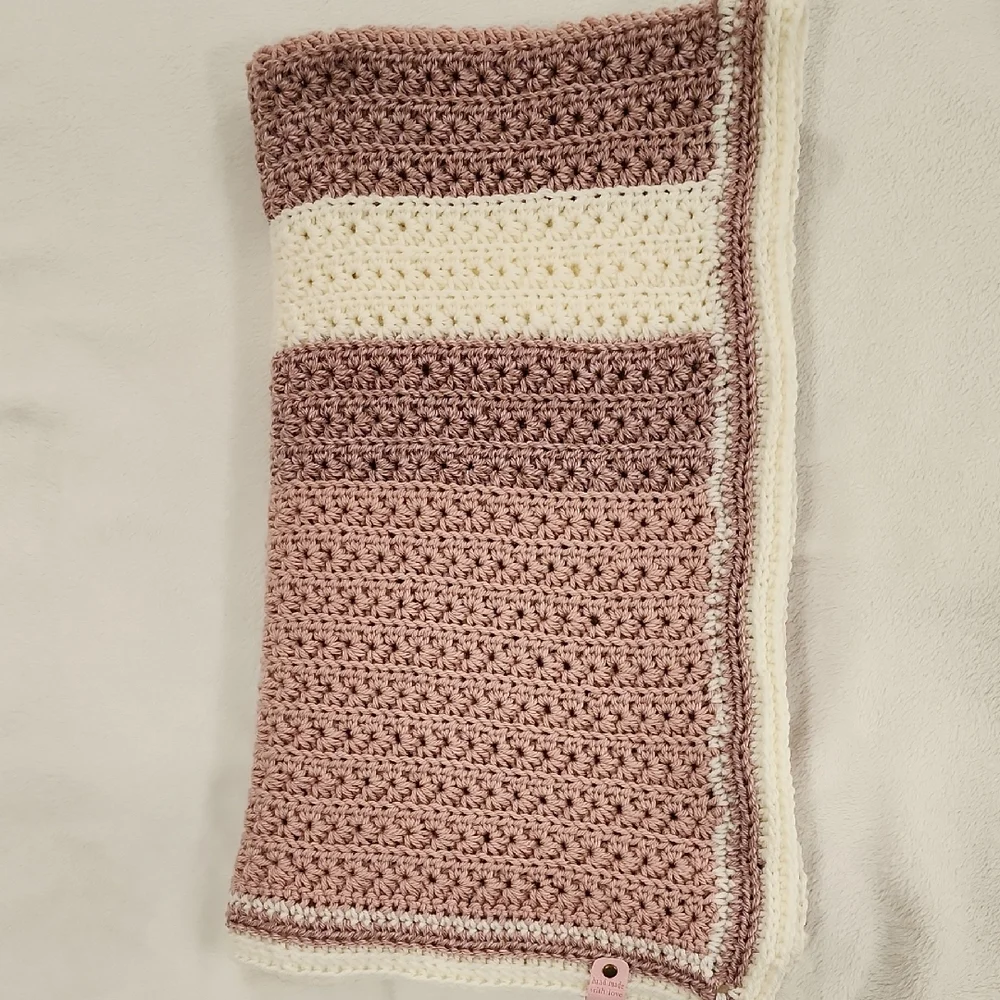 Handmade Crochet Blanket in Pink and Cream - Picture 1 of 7